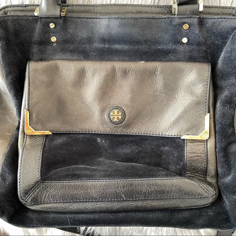 TORY BURCH mae leather & suede satchel